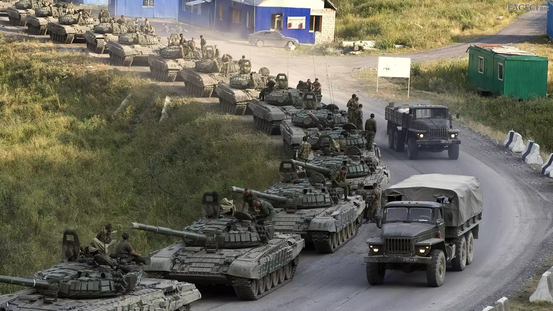 Czołgów, Żołnierze, Kolumna, Ciężarówki